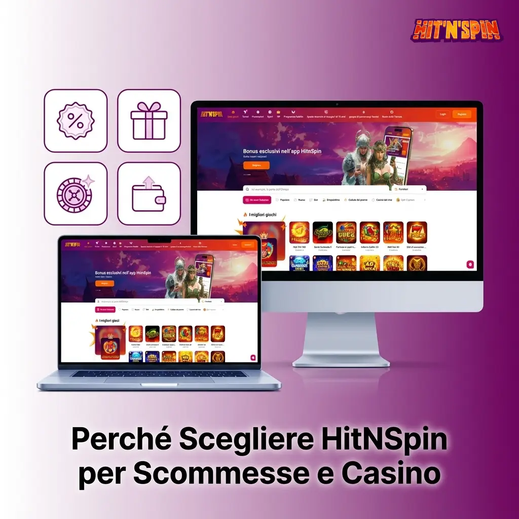 Piattaforma HitNSpin con scommesse sportive live, oltre 4000 giochi casino e bonus benvenuto fino a 1500 EUR
