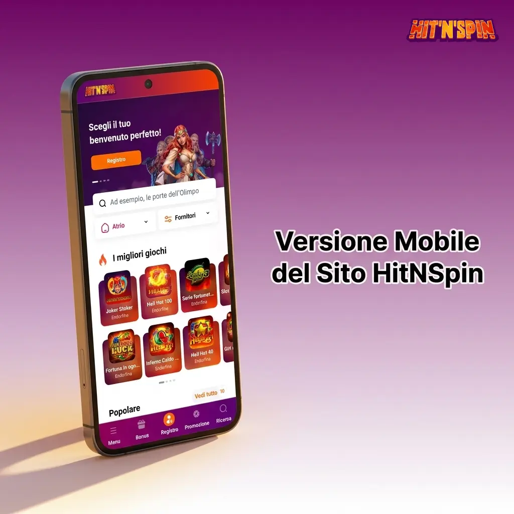 Versione mobile del sito HitNSpin accessibile da smartphone e tablet tramite browser senza download